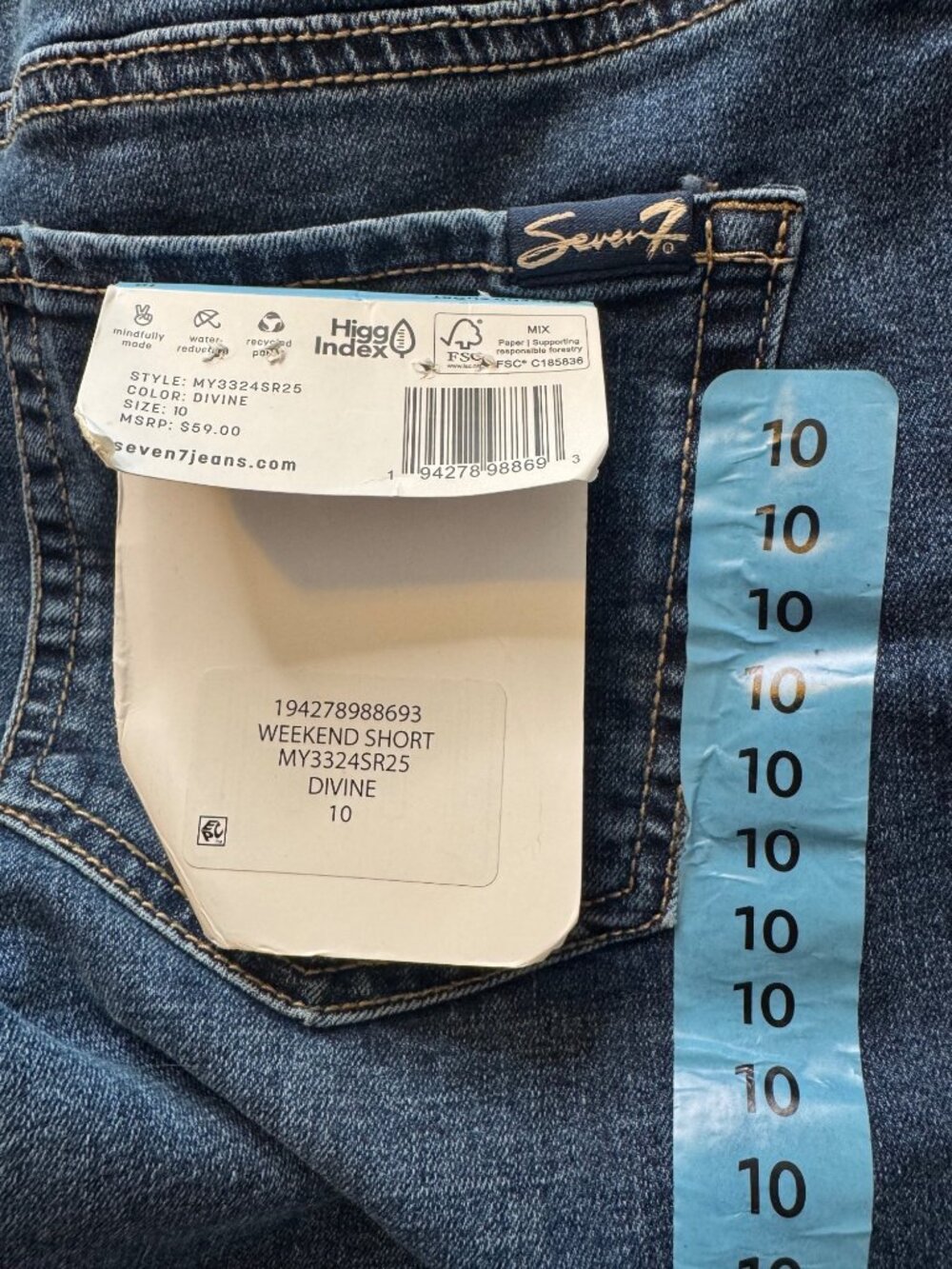 Seven 7 Weekend Short Size 10 Cuffed Denim Short 5” inseam NWT Medium Wash - Picture 6 of 14